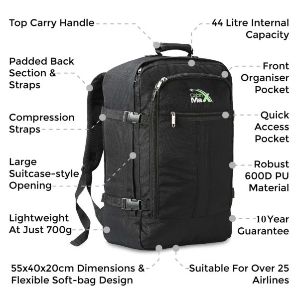 Cabin Max Metz 44L Hand Luggage Backpack 55 x 40 x 20 cm